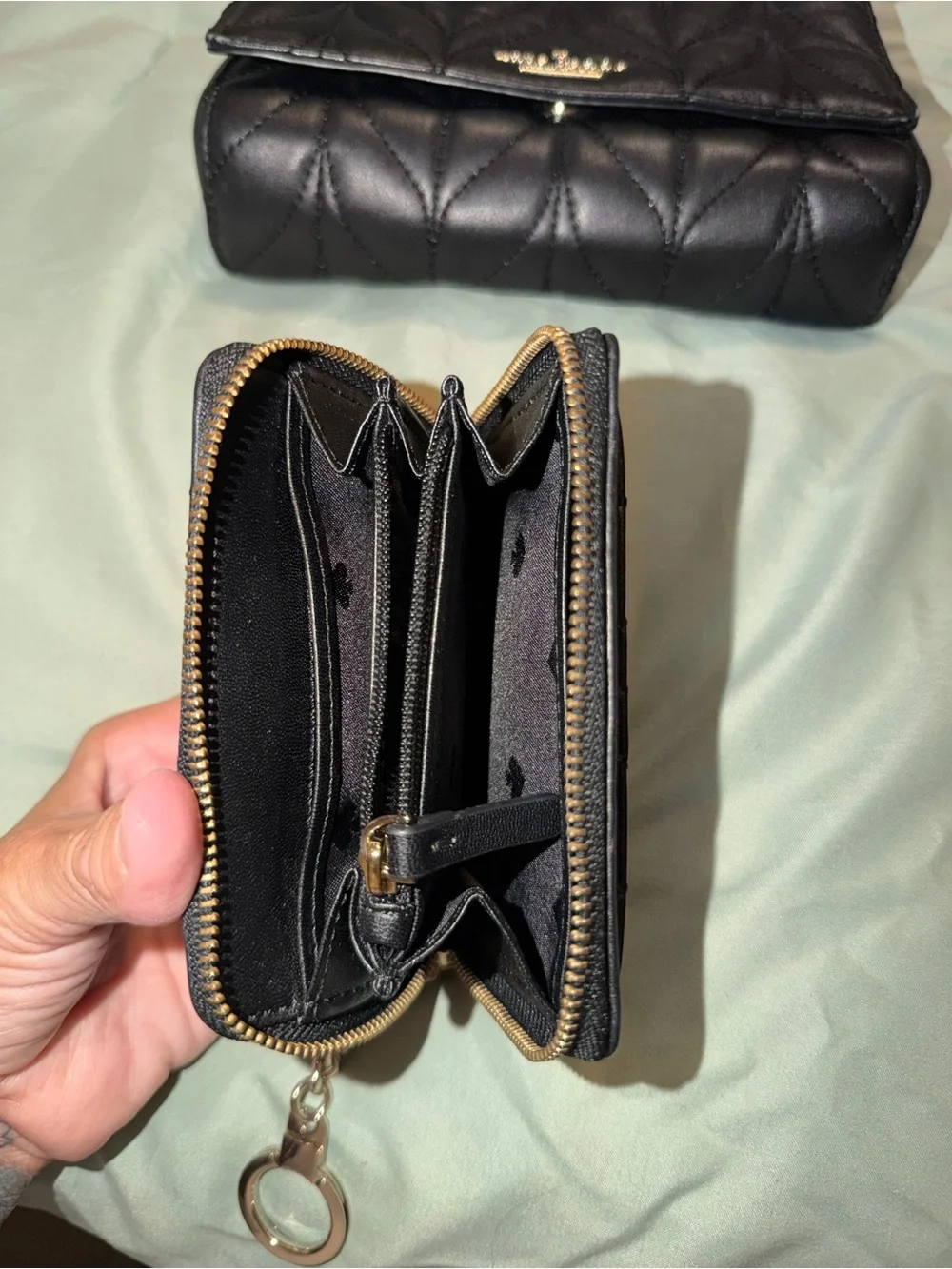 kate spade Black Quilted Leather Crossbody with matching small bifold